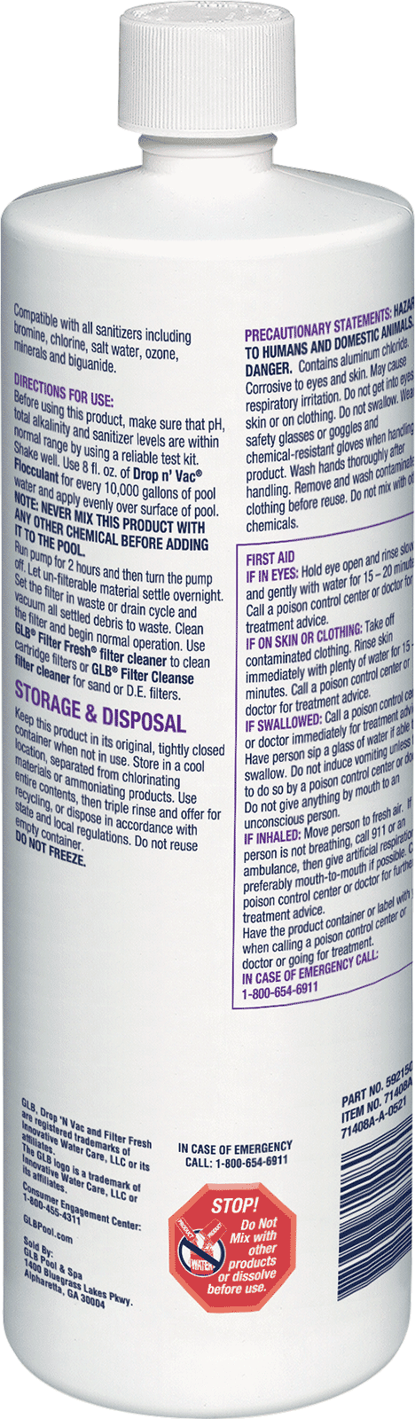 GLB Drop N' Vac Flocculant - 32 Oz